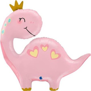 Ballon aluminium forme dino rose couronne  - Ballons - Article de fête