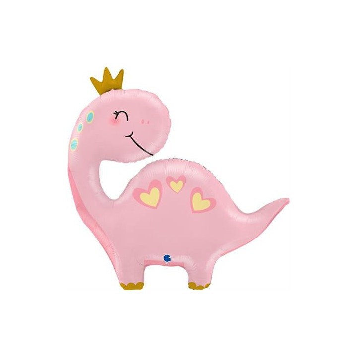 Ballon aluminium forme dino rose couronne  - Ballons - Article de fête