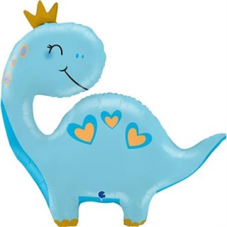 Ballon aluminium forme dino bleu couronne