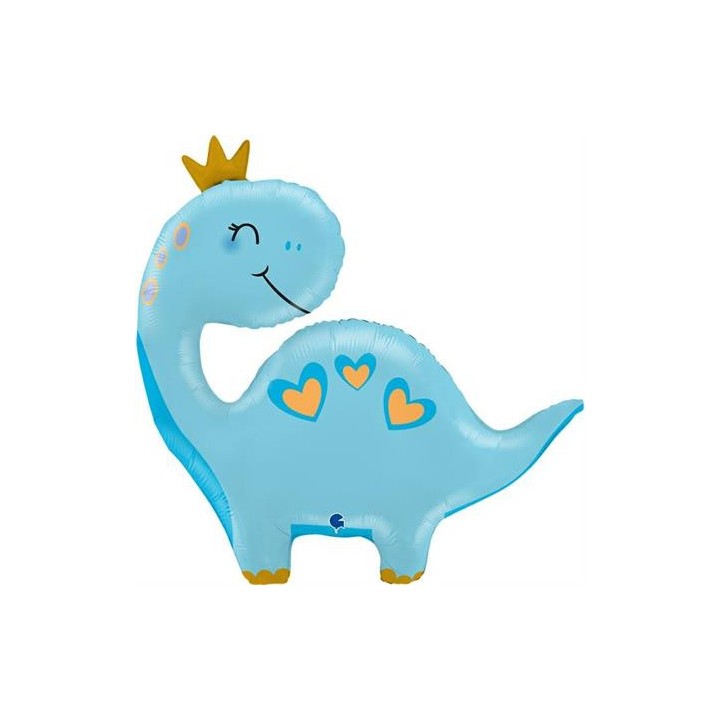 Ballon aluminium forme dino bleu couronne