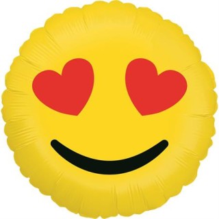 Ballon aluminium rond emoji yeux coeurs