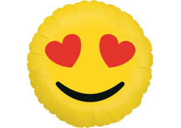 Ballon aluminium rond emoji yeux coeurs