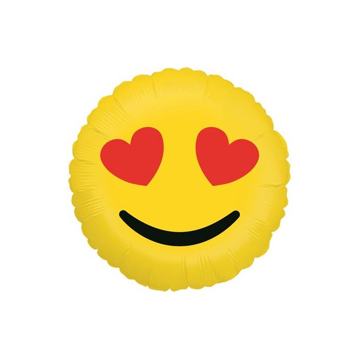 Ballon aluminium rond emoji yeux coeurs