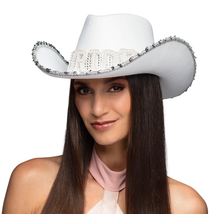 Chapeau cow girl blanc bride