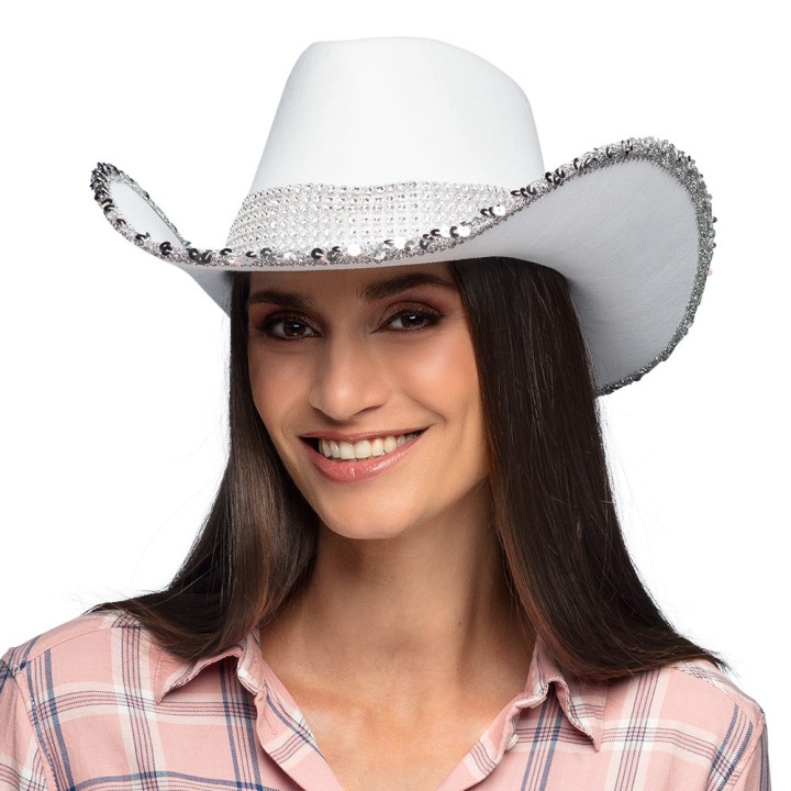 Chapeau cow girl blanc strass