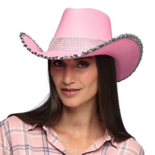 Chapeau cow girl rose strass