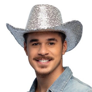 Chapeau cow boy sequins argent