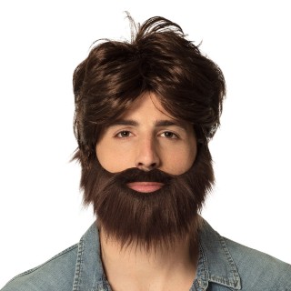 Perruque et barbe Dude marron