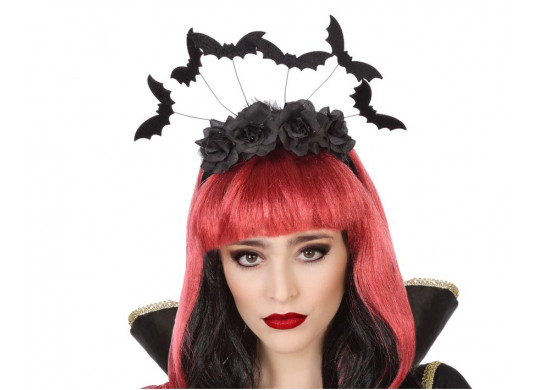 Serre tête chauve souris/fleurs noires