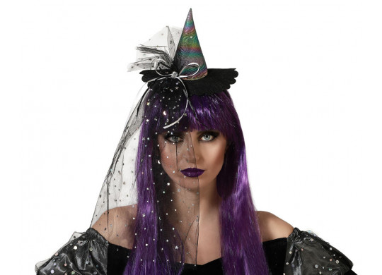 Serre tête chapeau sorcière et voile