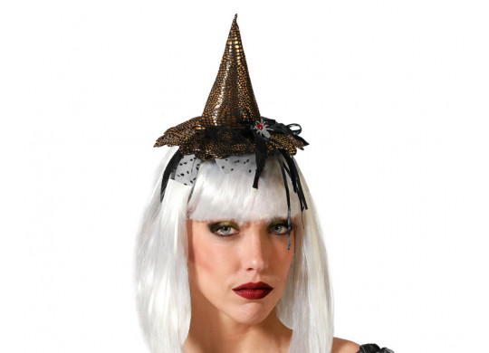 Serre tête chapeau sorcière doré