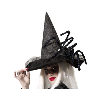 Chapeau sorcière noir et araignée