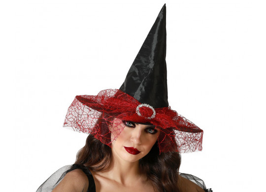 Chapeau sorcière noir boucle rouge