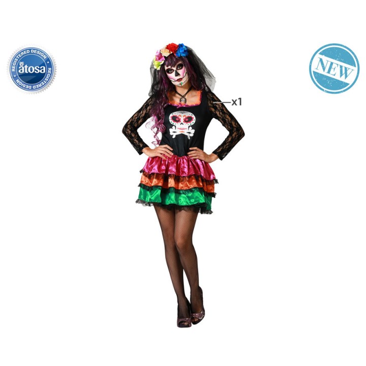 Costume femme day of dead robe courte colorée