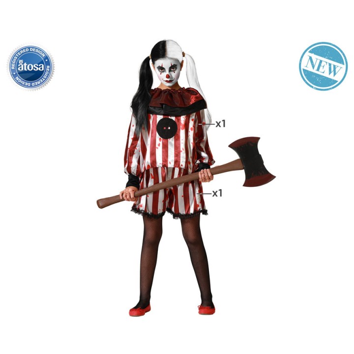 Costume femme clown rayé rouge/blanc