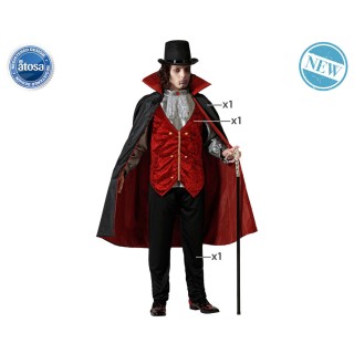 Costume homme vampire plastron gris/bordeaux