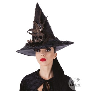 Chapeau sorcière crâne et fleurs