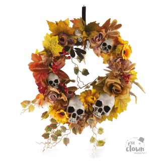 Couronne porte Halloween crâne et fleur orange