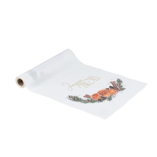 Chemin de table tissu Joyeux Noël écorce orange