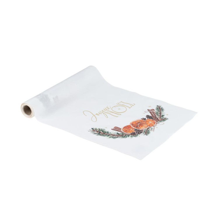 Chemin de table tissu Joyeux Noël écorce orange