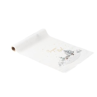 Chemin de table tissu Joyeux Noël paysage enneigé