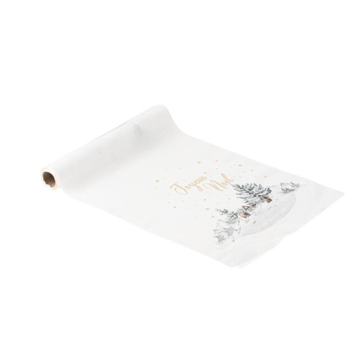 Chemin de table tissu Joyeux Noël paysage enneigé