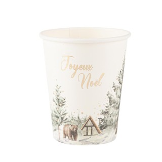 8 Gobelets blanc Joyeux Noël paysage enneigée