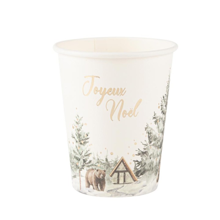 8 Gobelets blanc Joyeux Noël paysage enneigée