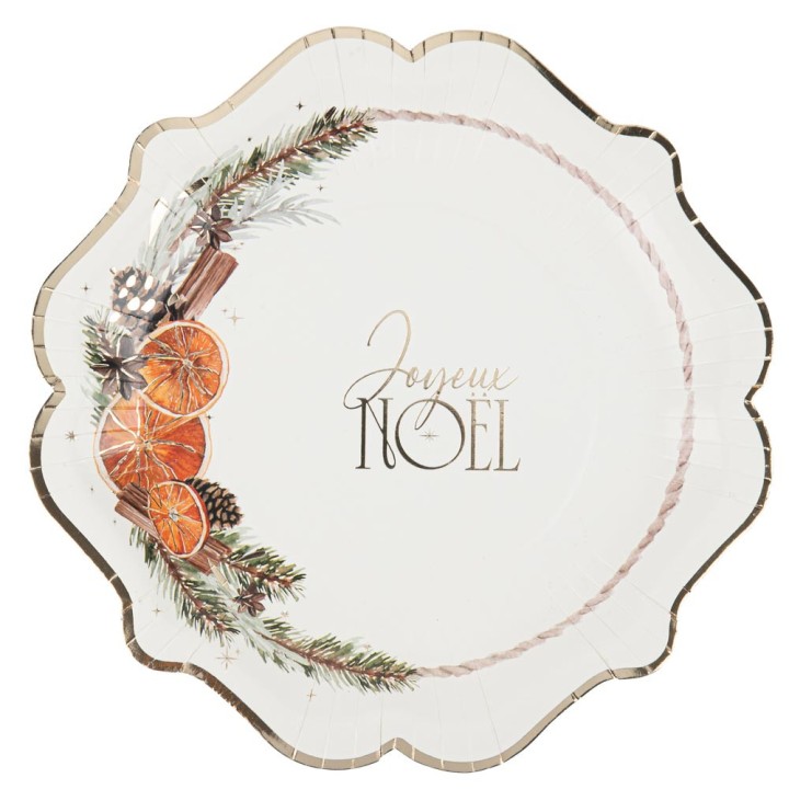 8 Assiettes Joyeux Noël écorce orange