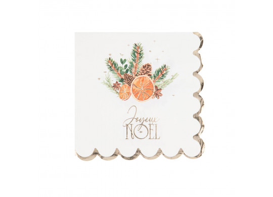 16 Serviettes Joyeux Noël écorce orange