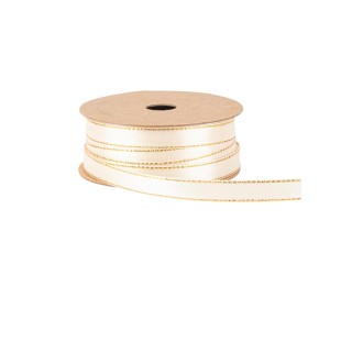 Ruban satin ivoire liseré or
