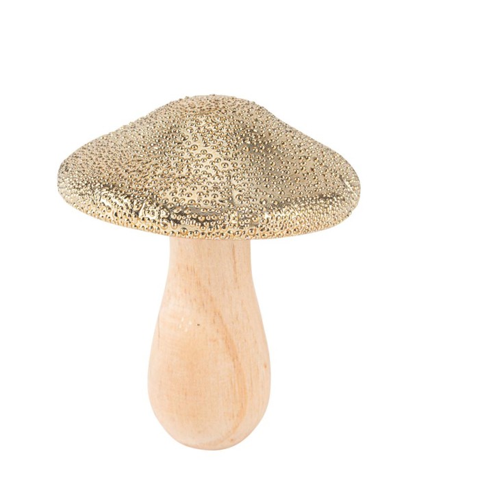 Champignon bois et céramique or 10,5cm