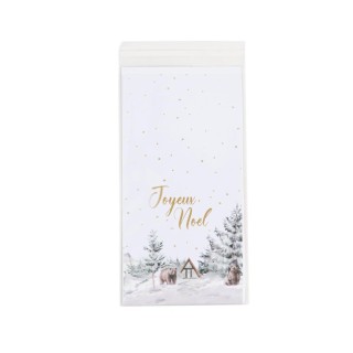 Sachet cello Joyeux Noël paysage enneigé x10