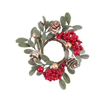 Rond de serviette feuillage/baie rouge/pomme de pin
