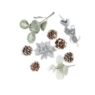 Assortiment feuillage/baie/poinsettia argent