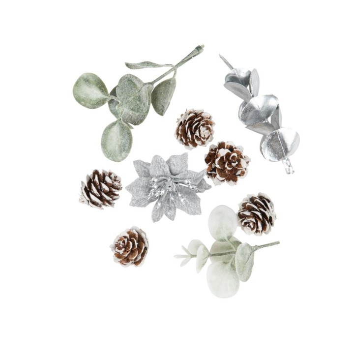 Assortiment feuillage/baie/poinsettia argent