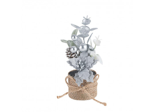 Composition feuillage/baie/poinsettia argent