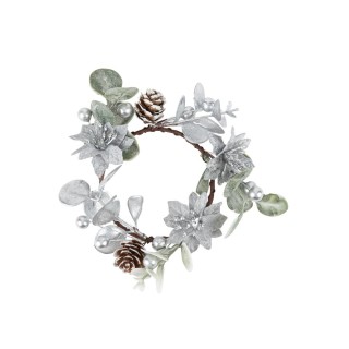 Couronne feuillage/baie/poinsettia argent
