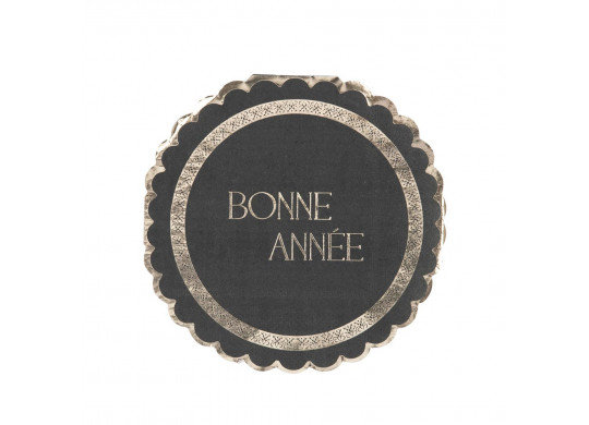 16 Serviettes noires bonne année or