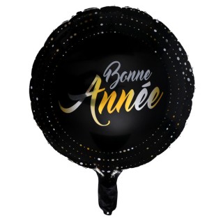 Ballon alu rond noir Bonne année réveillon 45cms