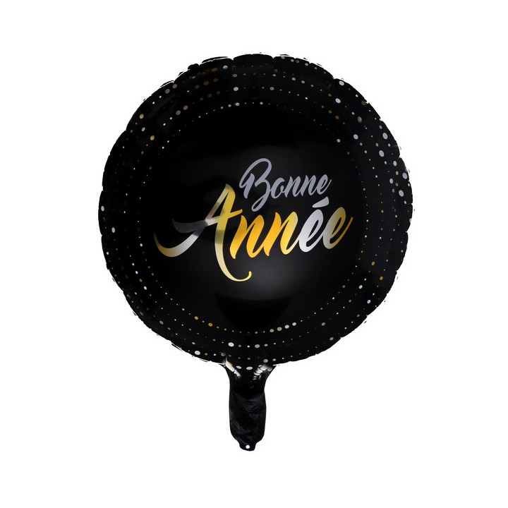 Ballon alu rond noir Bonne année réveillon 45cms