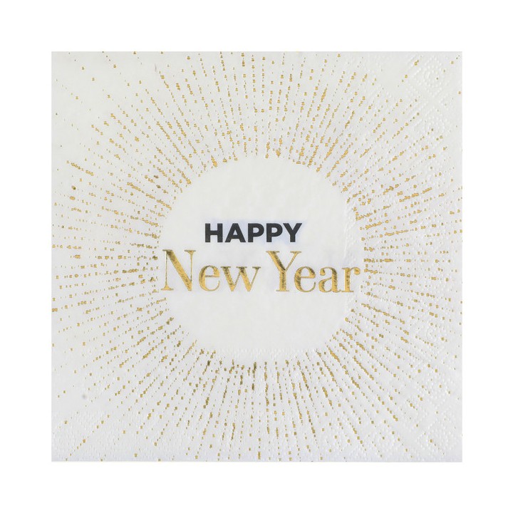 10 Serviettes blanches Happy new year