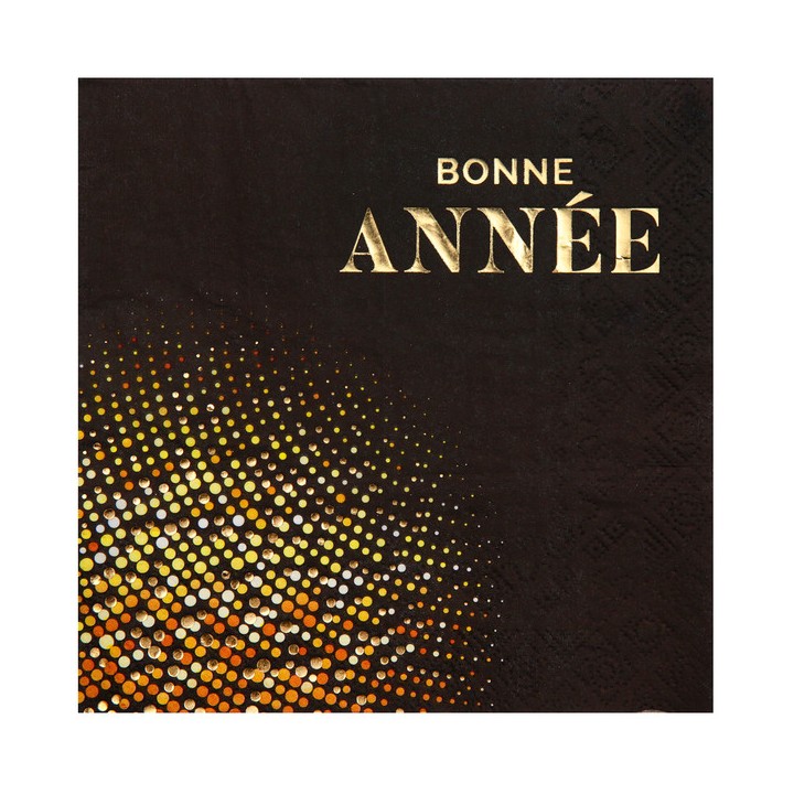 10 Serviettes Bonne année golden noir pois or