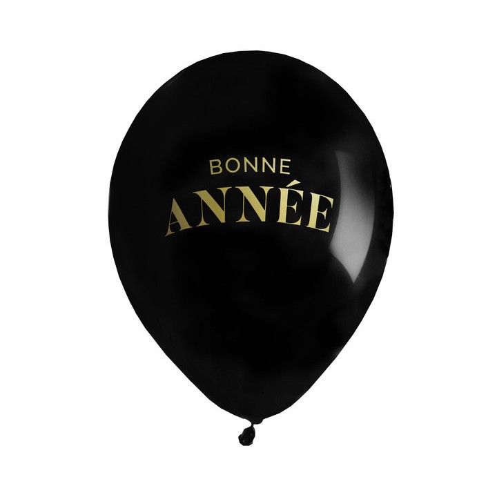 Ballons Bonne année golden noir/or x6