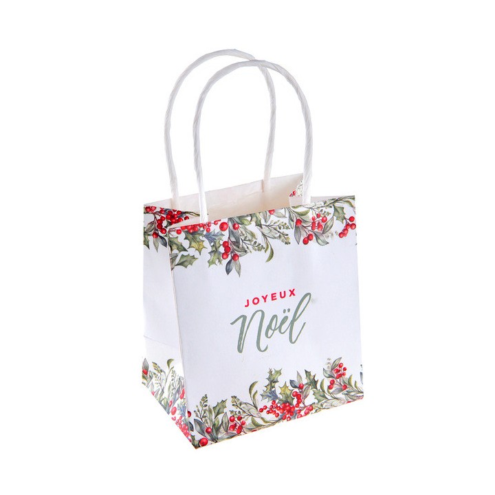 Sac cadeau Joyeux Noël houx x4