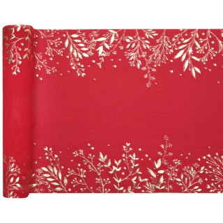 Chemin de table crepe rouge feuilles d'hiver or