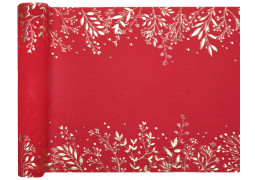 Chemin de table crepe rouge feuilles d'hiver or