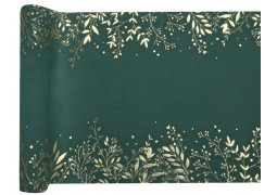 Chemin de table crepe vert feuilles d'hiver or