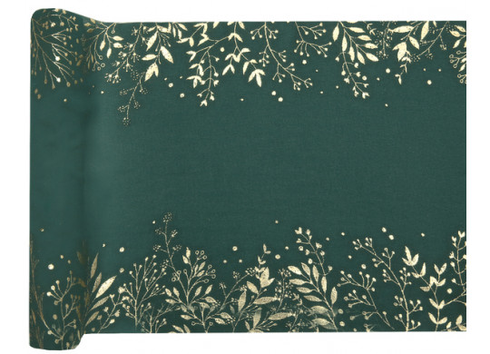 Chemin de table crepe vert feuilles d'hiver or