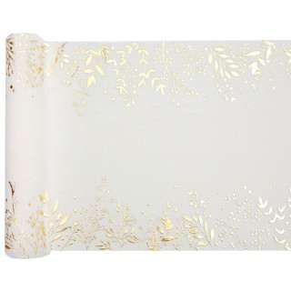 Chemin de table crepe ivoire feuilles d'hiver or